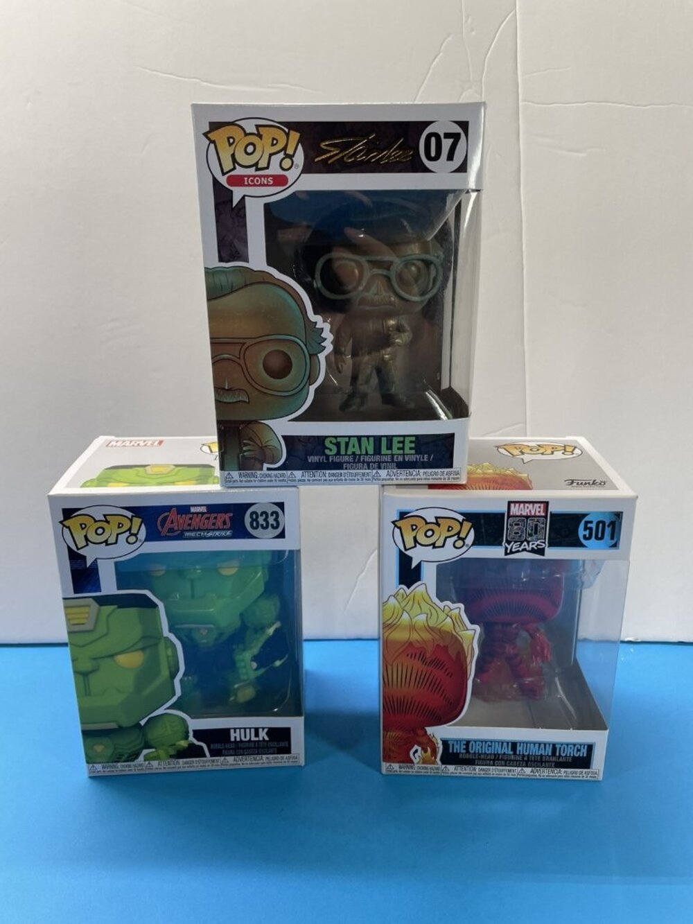 Lot of 3 Funko Pop! Marvel Vinyl Figures In Box 07 833 501 Hulk Stan Lee Human T